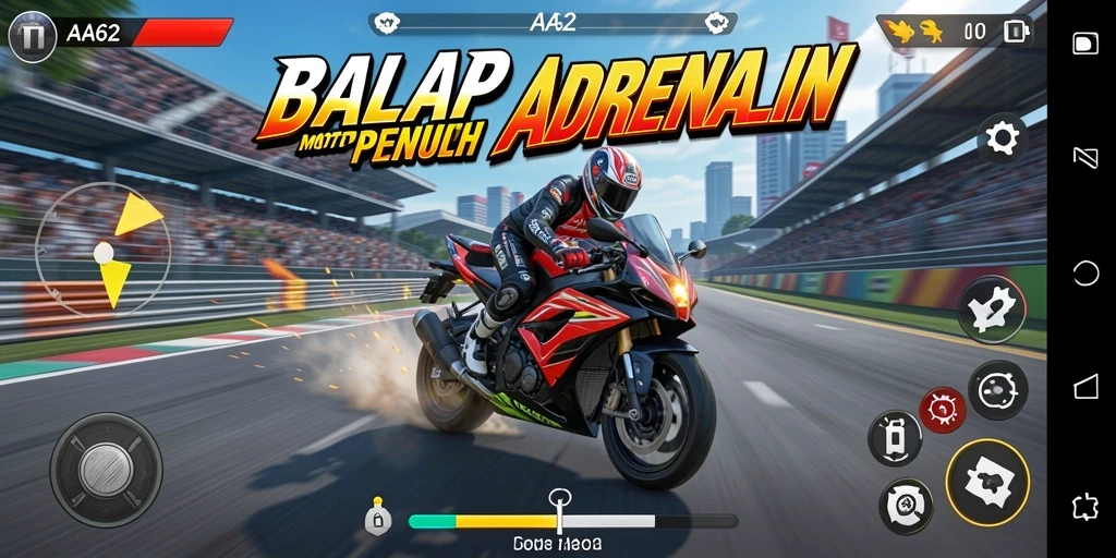 Screenshot menampilkan aksi balap motor yang mendebarkan di AA62.