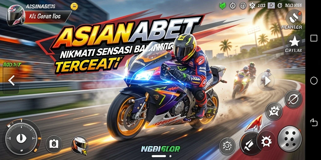 Tampilan gameplay ASIANABET dengan aksi balapan motor yang seru dan mendebarkan.