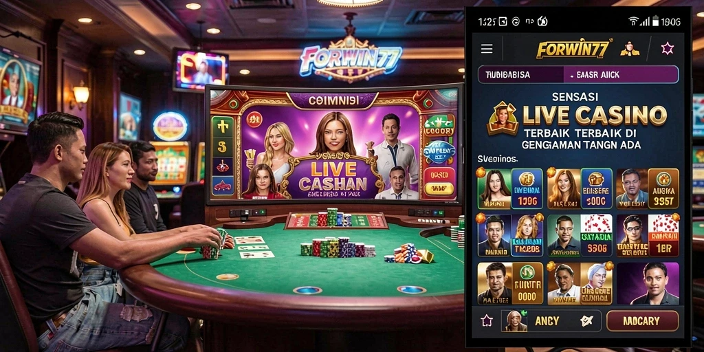 Tampilan gameplay FORWIN77 yang menampilkan dealer langsung dan pengalaman kasino yang mendebarkan.