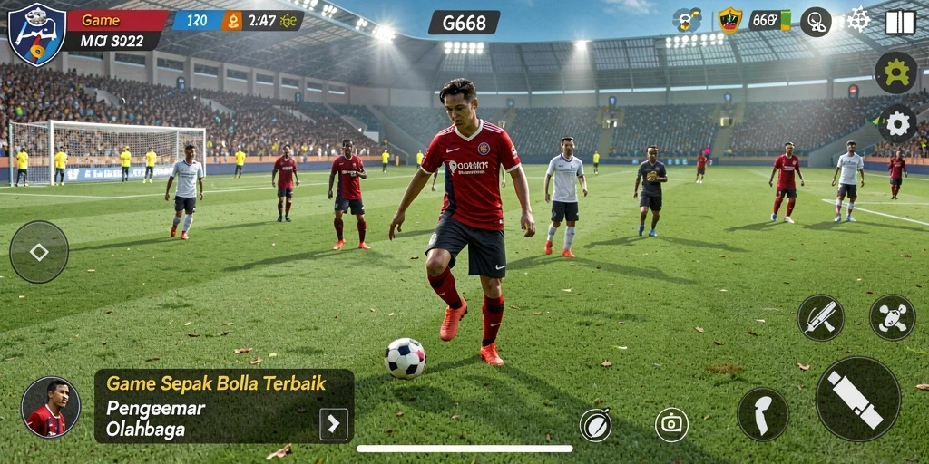 Tampilan gameplay G668 yang memukau dengan aksi sepak bola nyata.