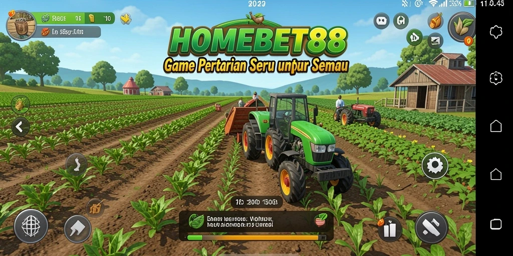 Screenshot gameplay <strong>HOMEBET88</strong> menampilkan ladang yang subur dan aktif.