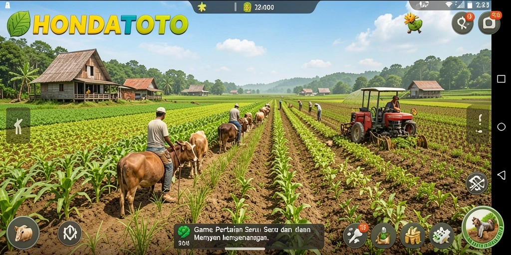Screenshot gameplay HONDATOTO yang menunjukkan aktivitas bertani yang seru.