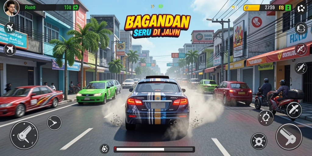 Screenshot gameplay KAGANDAN menunjukkan aksi balapan yang mendebarkan.