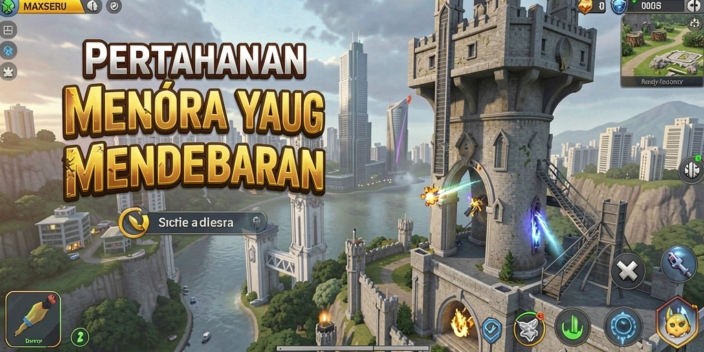 Tangkapan layar gameplay yang menampilkan pertahanan menara yang menegangkan.