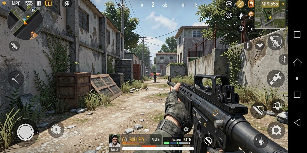 Screenshot MPO555 menampilkan gameplay FPS yang mendebarkan.