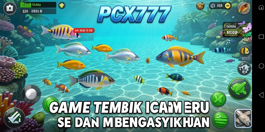 Tampilan gameplay seru dengan beragam ikan dan senjata di PCX777.