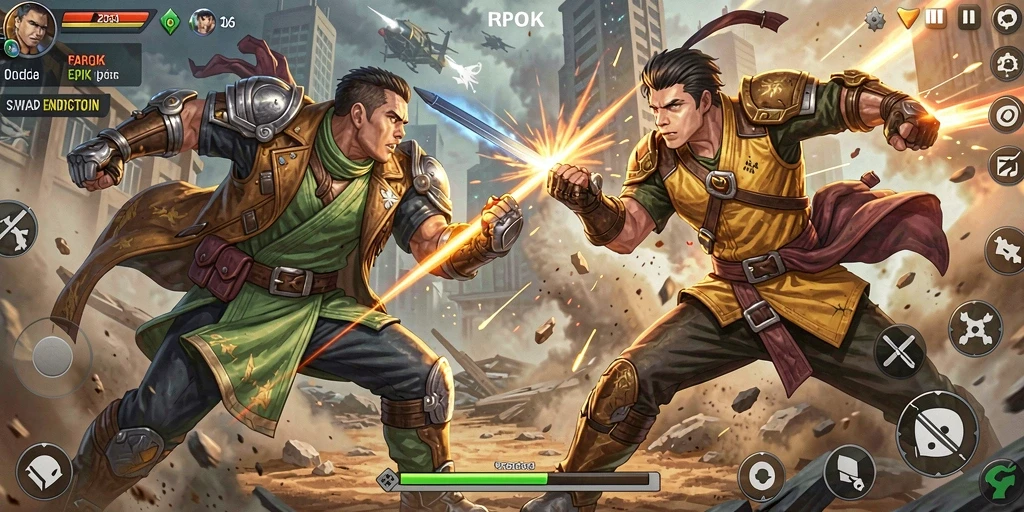 Tangkapan layar utama RPOK menampilkan aksi pertarungan yang intens.