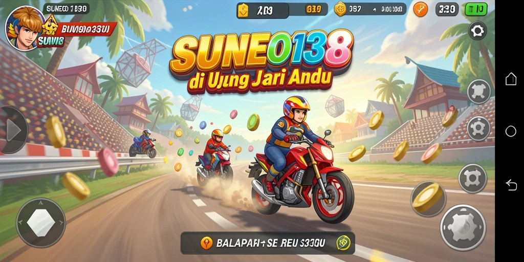Gameplay seru SUNEO138 dengan mobil balap dan trek menantang.