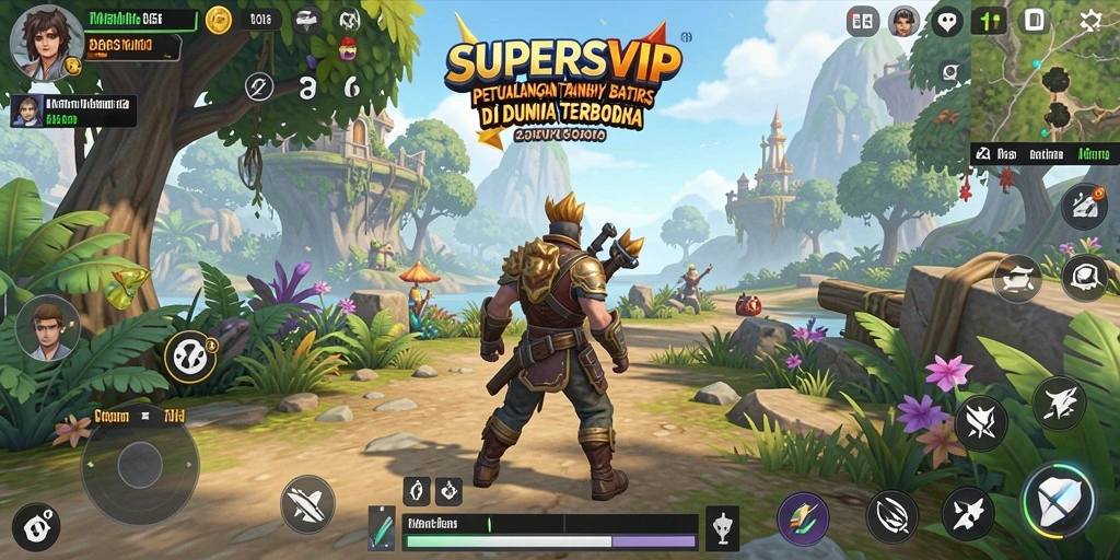 Screenshot gameplay SUPERSVIP menampilkan eksplorasi dunia yang luas dan dinamis.