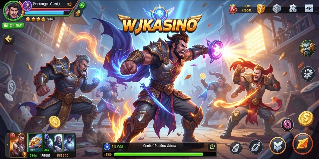 Tampilan gameplay yang mendebarkan dalam WJKASINO, menunjukkan pertarungan yang intens.