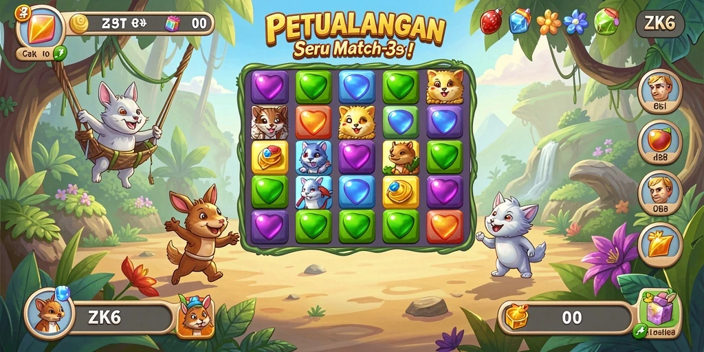 Gameplay ZK6 yang menarik dalam aksi Match-3.
